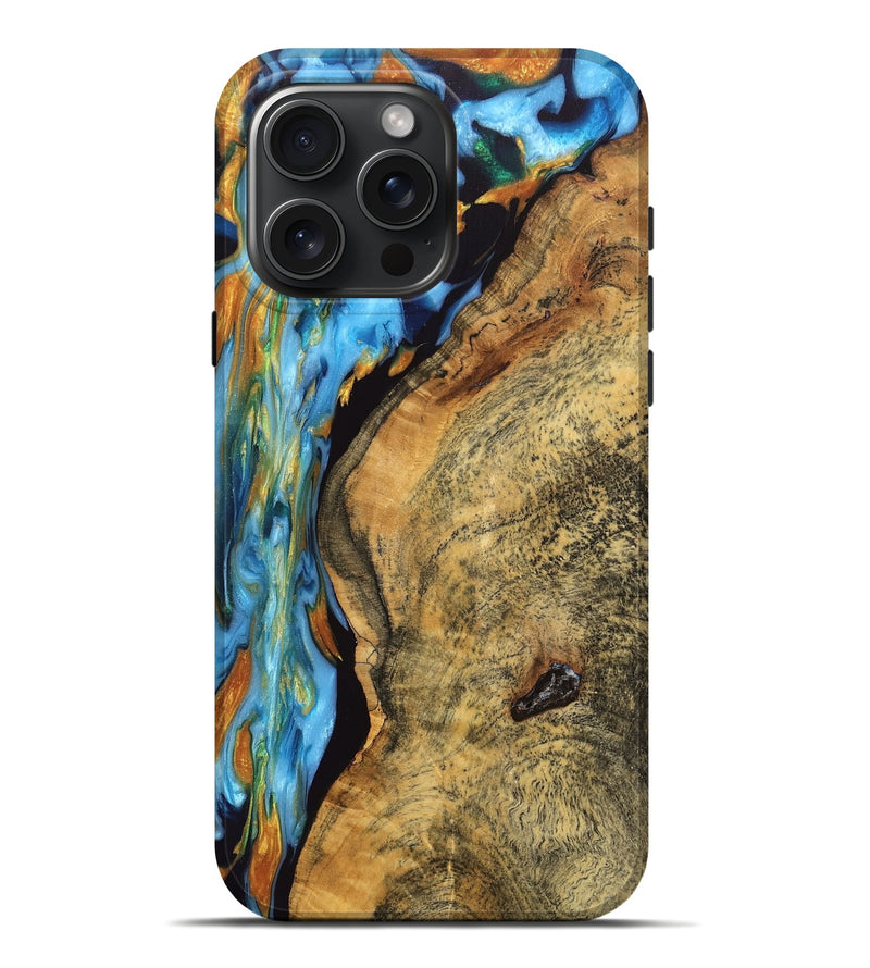 iPhone 16 Pro Max Wood Live Edge Phone Case - Cadence (Teal & Gold, 748417)