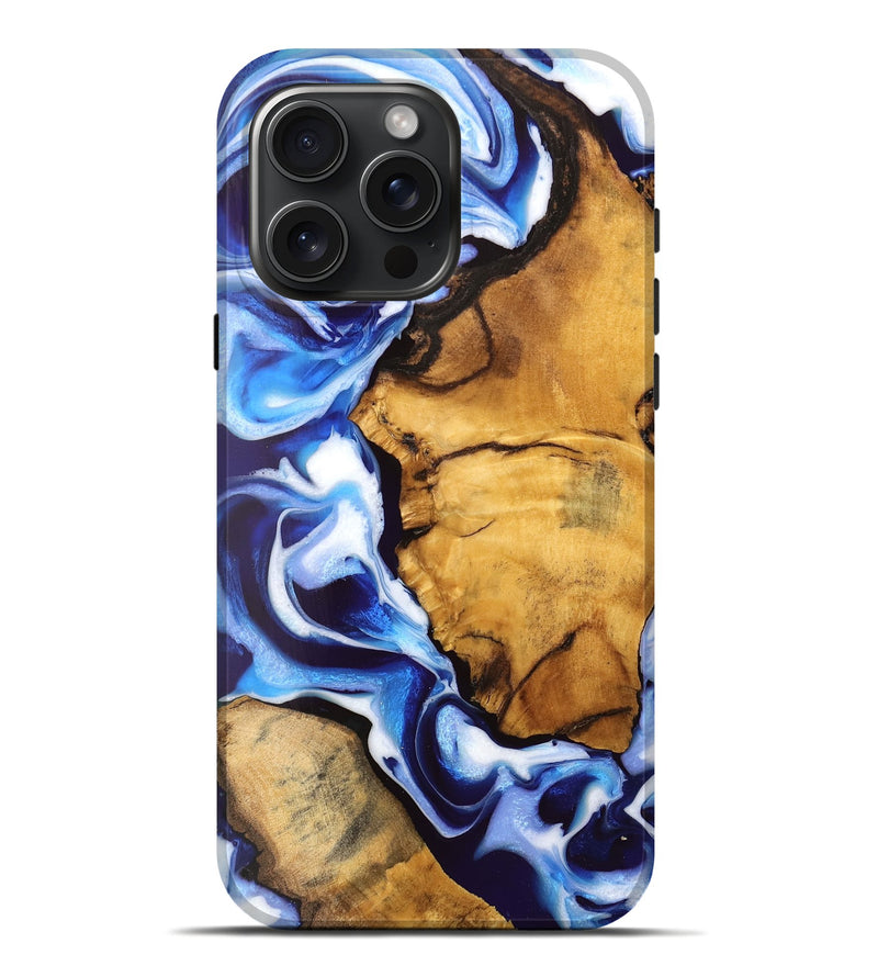 iPhone 16 Pro Max Wood Live Edge Phone Case - Tillie (Blue, 748639)