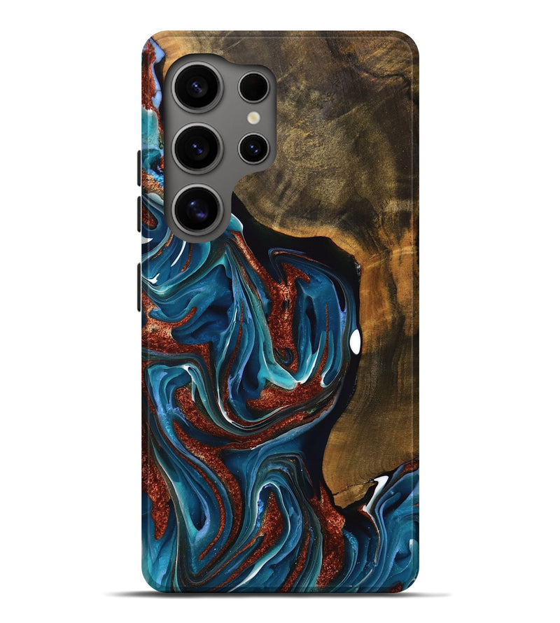Galaxy S25 Ultra Wood Live Edge Phone Case - Cooper (Teal & Gold, 748642)