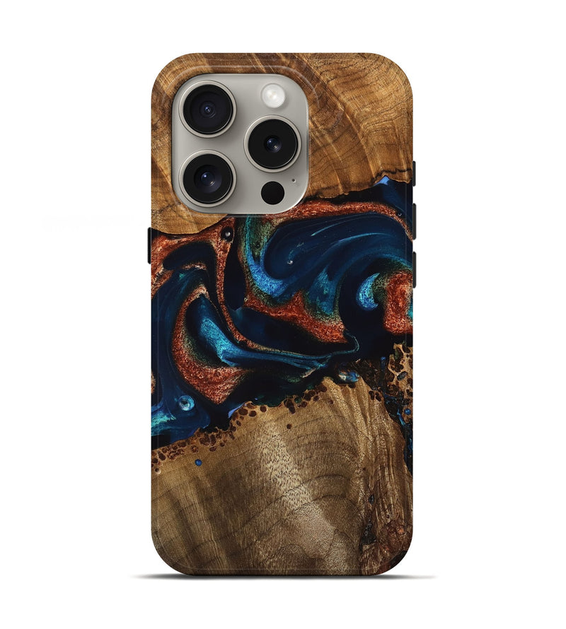 iPhone 16 Pro Wood Live Edge Phone Case - Everest (Teal & Gold, 748659)