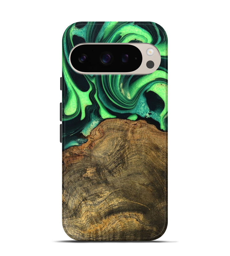 Pixel 9 Pro Wood Live Edge Phone Case - Dusty (Green, 748663)