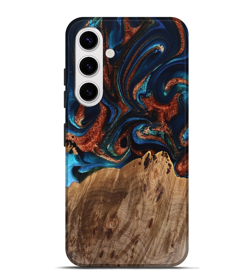 Galaxy S25 Plus Wood Live Edge Phone Case - Benicio (Teal & Gold, 748664)