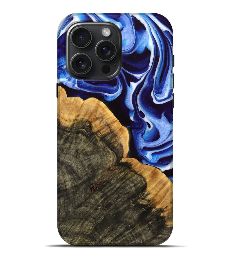 iPhone 16 Pro Max Wood Live Edge Phone Case - Roxane (Blue, 748666)
