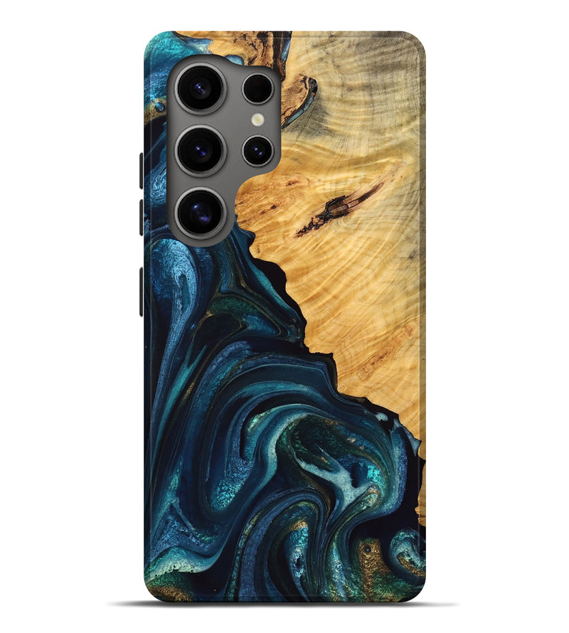 Galaxy S25 Ultra Wood Live Edge Phone Case - Zen (Teal & Gold, 748667)