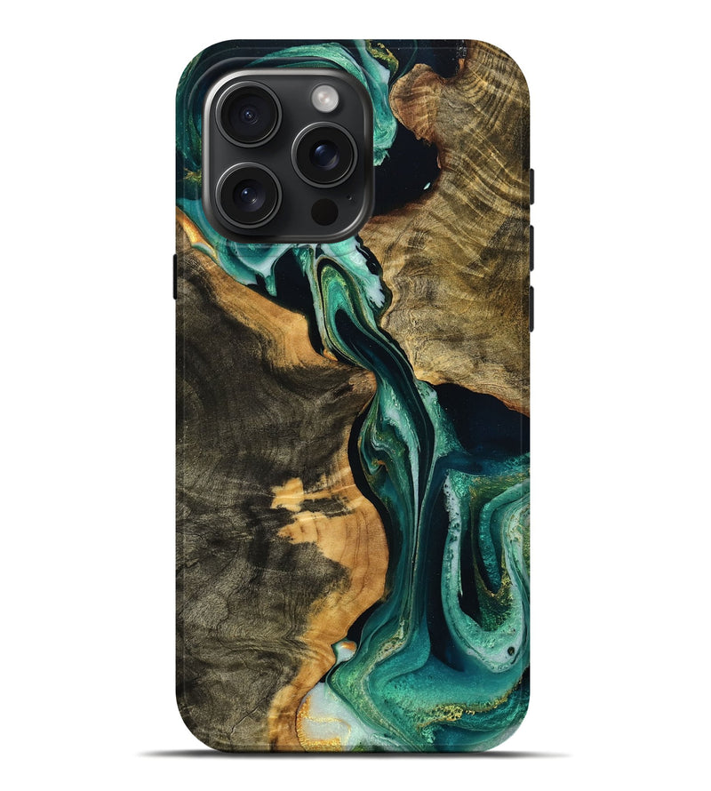 iPhone 16 Pro Max Wood Live Edge Phone Case - Rivka (Green, 748670)