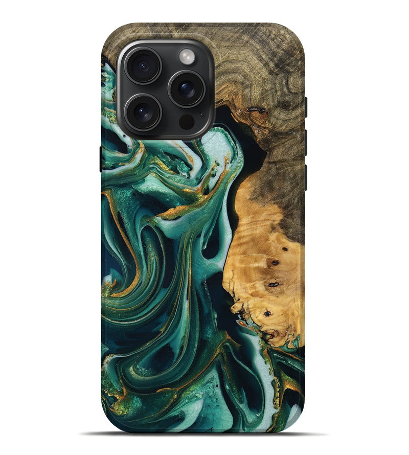 iPhone 16 Pro Max Wood Live Edge Phone Case - Van (Green, 748673)