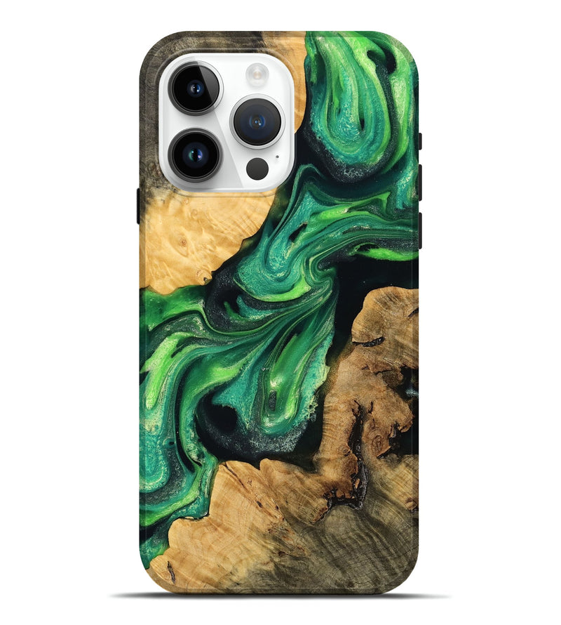 iPhone 15 Pro Max Wood Live Edge Phone Case - Baylor (Green, 748676)