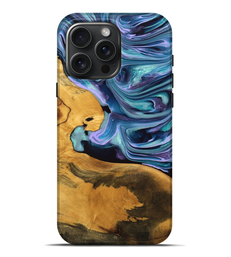 iPhone 16 Pro Max Wood Live Edge Phone Case - Lennie (Blue, 748678)