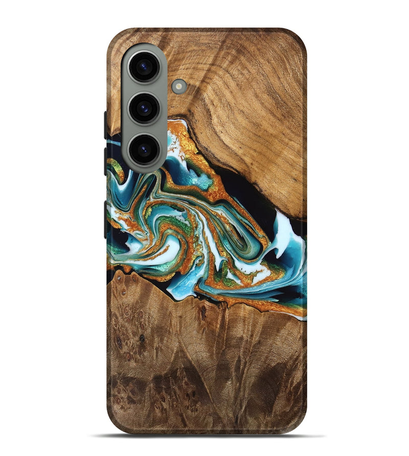 Galaxy S24 Plus Wood Live Edge Phone Case - Kari (Teal & Gold, 748684)