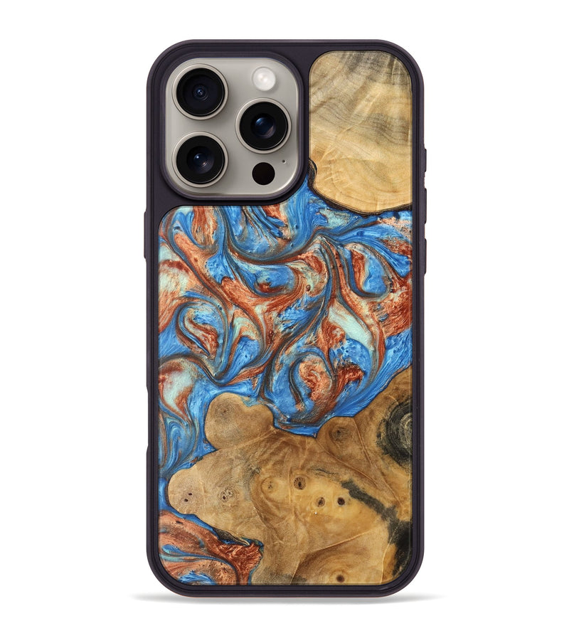 iPhone 16 Pro Max Wood Phone Case - Azrael (Teal & Gold, 748780)