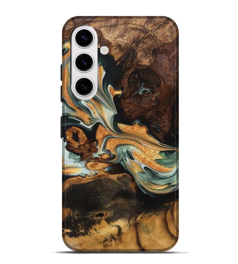 Galaxy S25 Plus Wood Live Edge Phone Case - Tory (Teal & Gold, 748915)