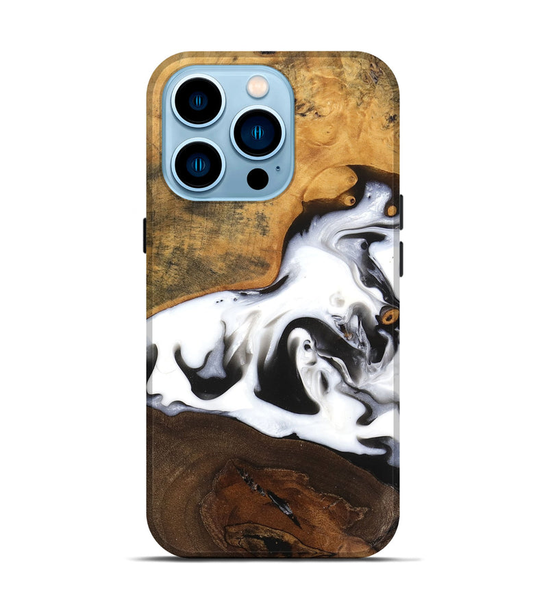 iPhone 14 Pro Wood Live Edge Phone Case - Taniyah (Black & White, 748932)