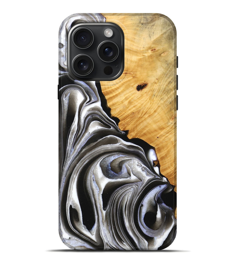 iPhone 16 Pro Max Wood Live Edge Phone Case - Nyah (Black & White, 748943)