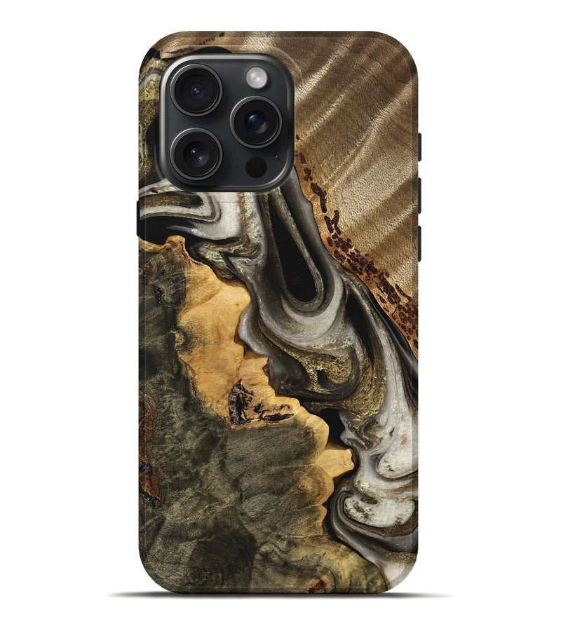 iPhone 16 Pro Max Wood Live Edge Phone Case - Estelle (Black & White, 748953)