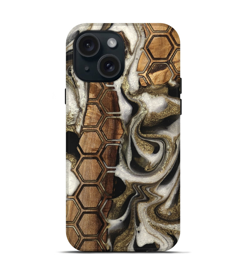 iPhone 15 Wood Live Edge Phone Case - Sid (Black & White, 748954)