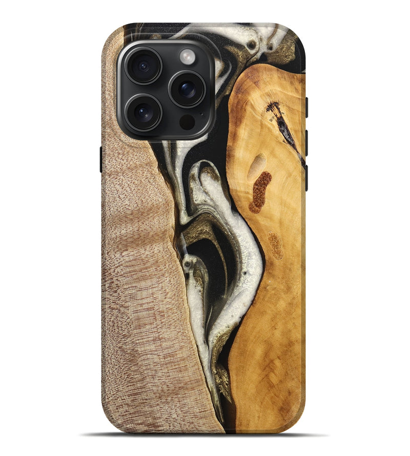 iPhone 16 Pro Max Wood Live Edge Phone Case - Lucie (Black & White, 748955)