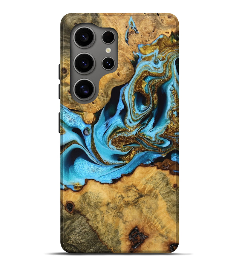 Galaxy S25 Ultra Wood Live Edge Phone Case - Shayna (Teal & Gold, 748956)