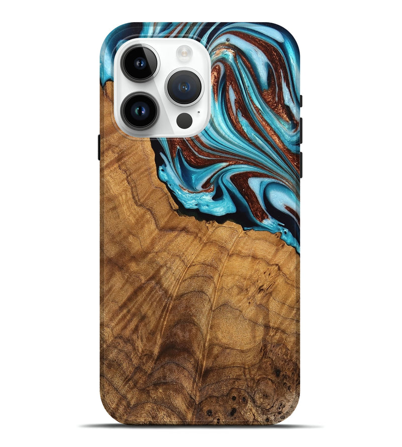 iPhone 15 Pro Max Wood Live Edge Phone Case - Arlen (Teal & Gold, 748970)