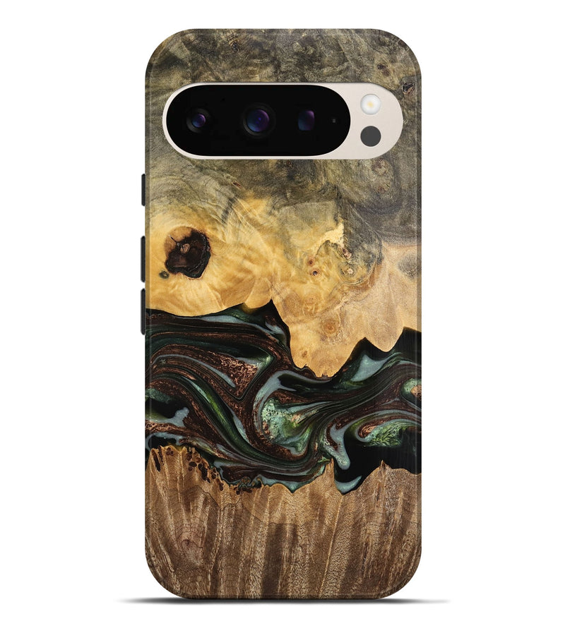 Pixel 9 Pro XL Wood Live Edge Phone Case - Austen (Teal & Gold, 748976)