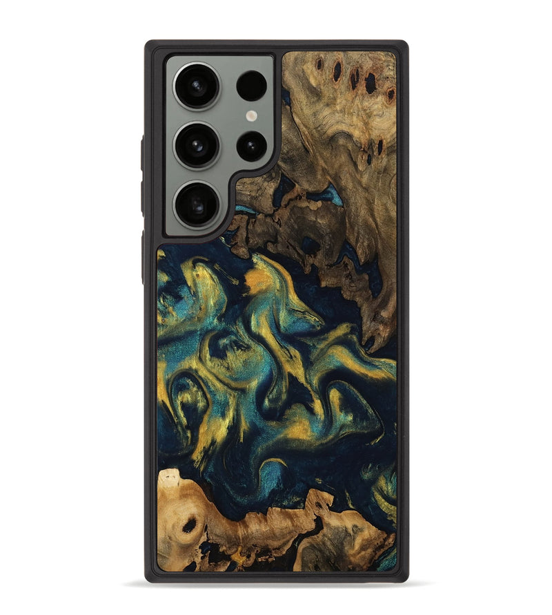 Galaxy S23 Ultra Wood Phone Case - Trista (Teal & Gold, 749136)