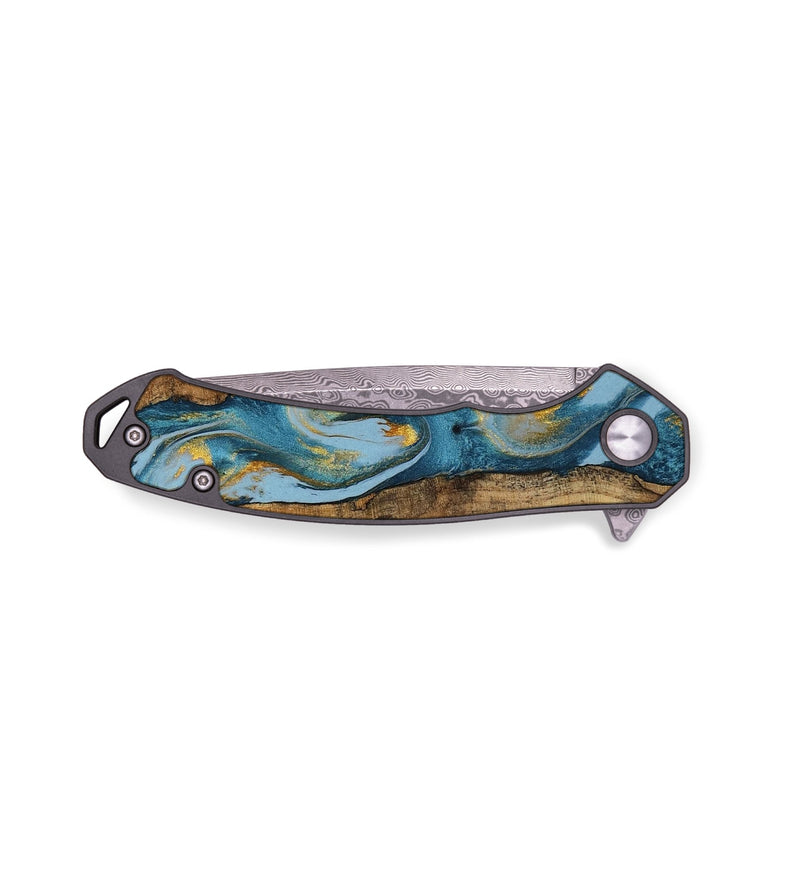 EDC Wood Pocket Knife - Amya (Teal & Gold, 749278)