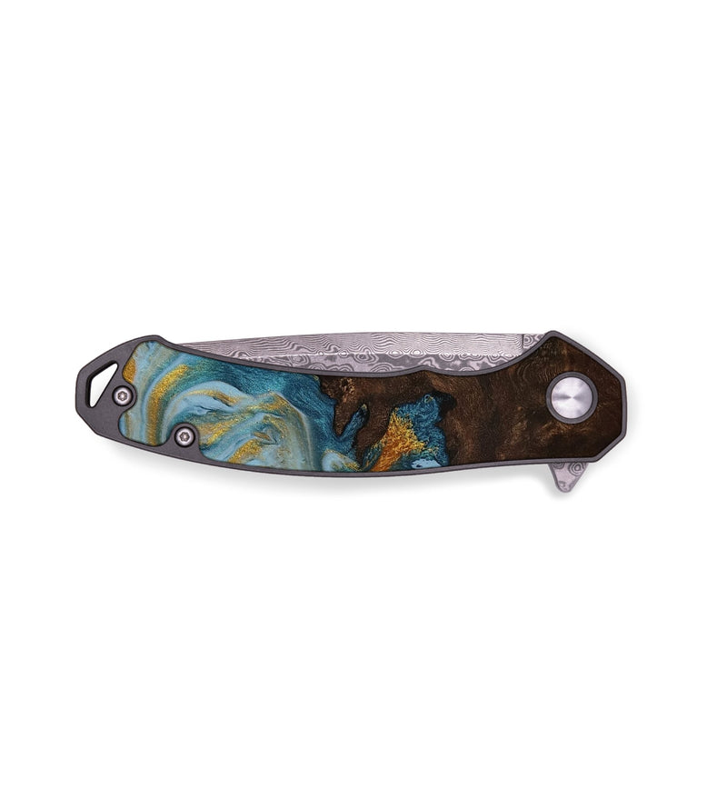 EDC Wood Pocket Knife - Ena (Teal & Gold, 749285)