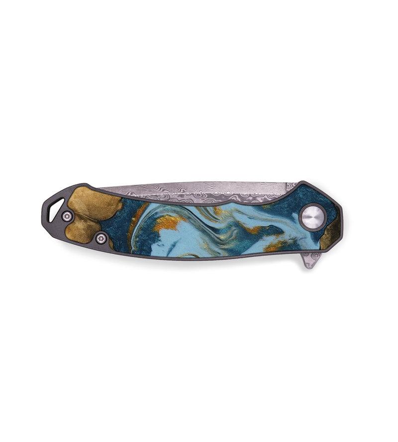 EDC Wood Pocket Knife - Leona (Teal & Gold, 749293)