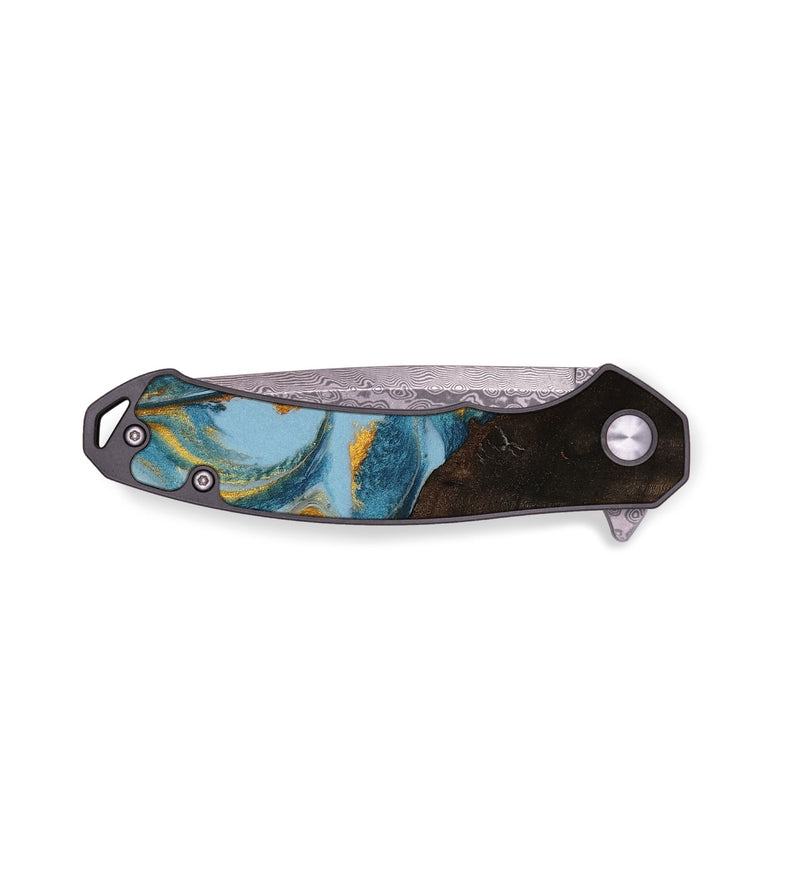 EDC Wood Pocket Knife - Hank (Teal & Gold, 749321)
