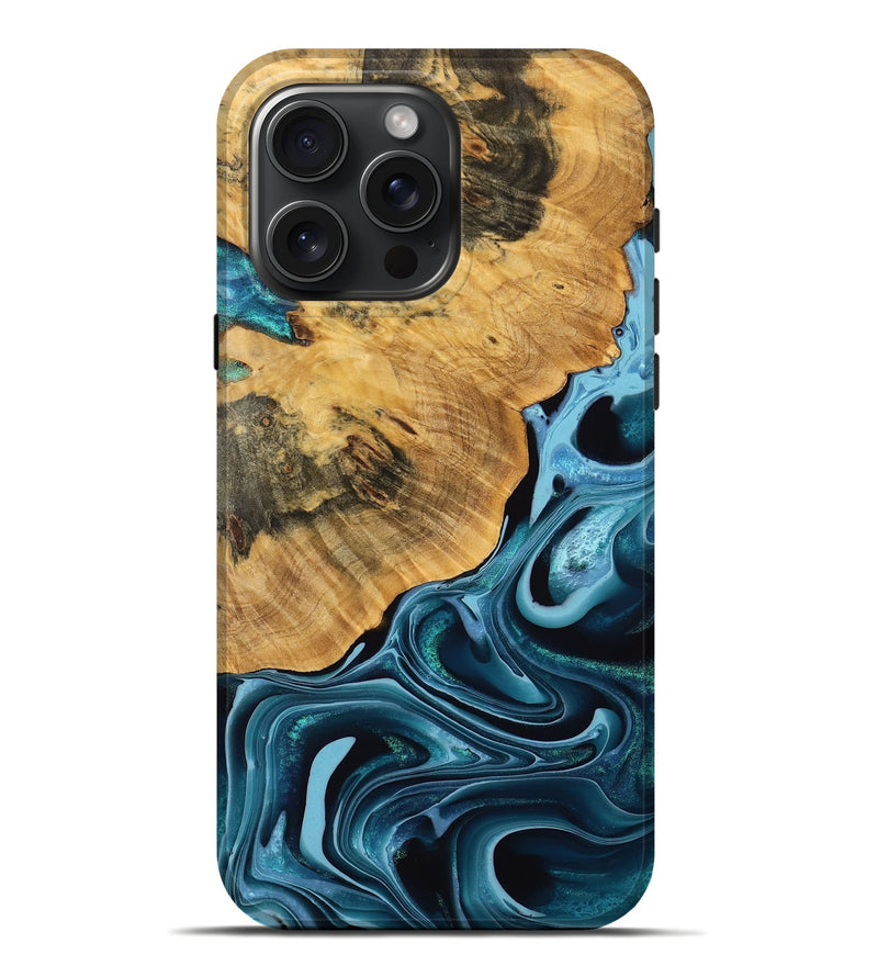 iPhone 16 Pro Max Wood Live Edge Phone Case - Shelva (Blue, 749339)