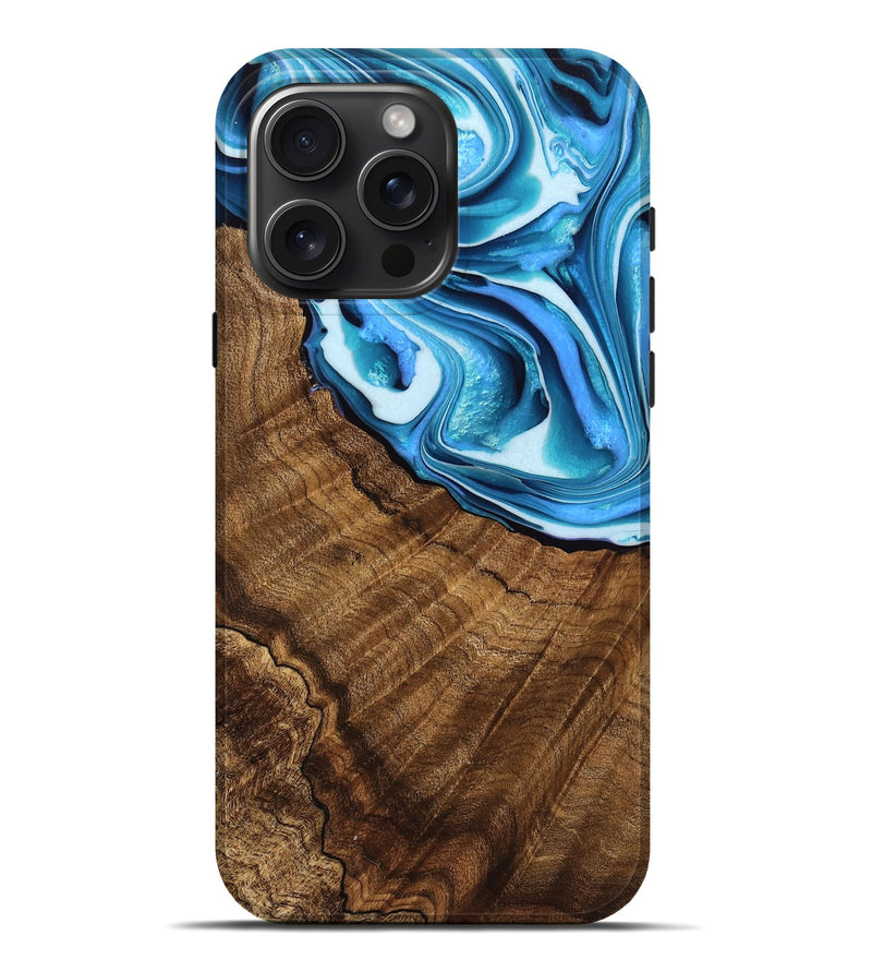 iPhone 16 Pro Max Wood Live Edge Phone Case - Abagail (Blue, 749345)