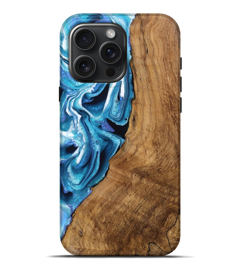 iPhone 16 Pro Max Wood Live Edge Phone Case - Tasia (Blue, 749348)