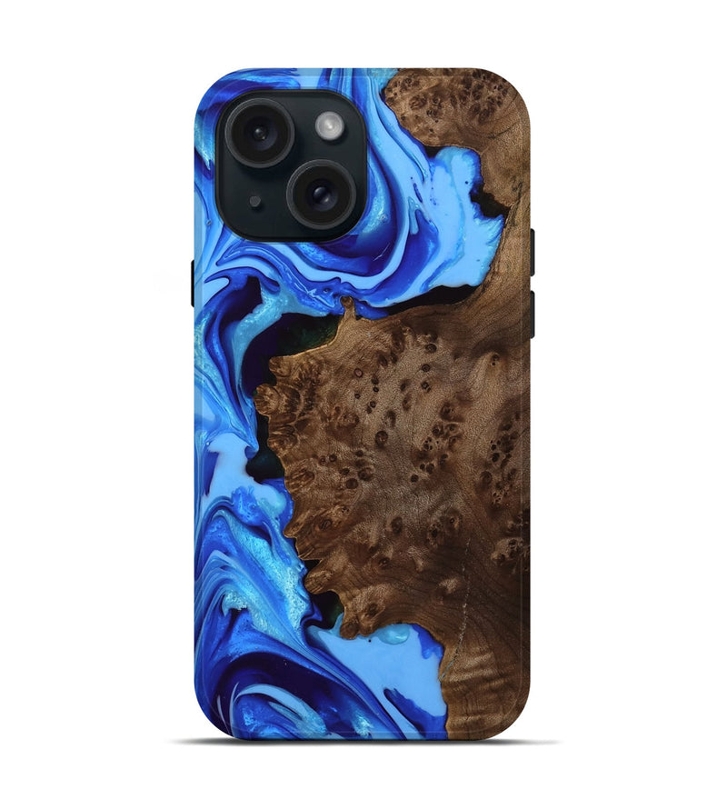 iPhone 15 Wood Live Edge Phone Case - Olin (Blue, 749356)