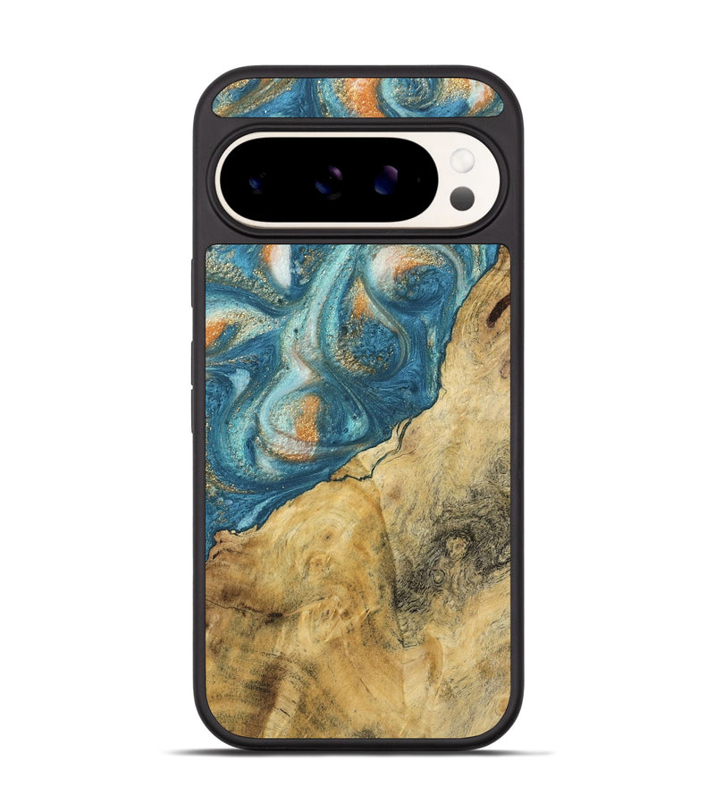 Pixel 9 Wood Phone Case - Lilyana (Teal & Gold, 749372)