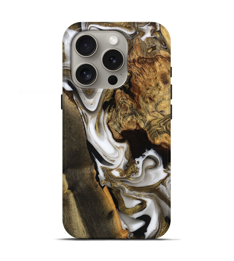 iPhone 16 Pro Wood Live Edge Phone Case - Lenard (Black & White, 749629)