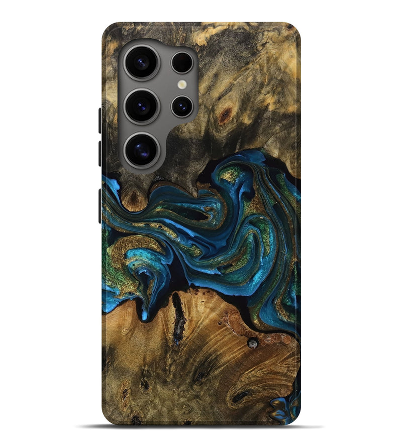Galaxy S25 Ultra Wood Live Edge Phone Case - Josie (Teal & Gold, 749636)