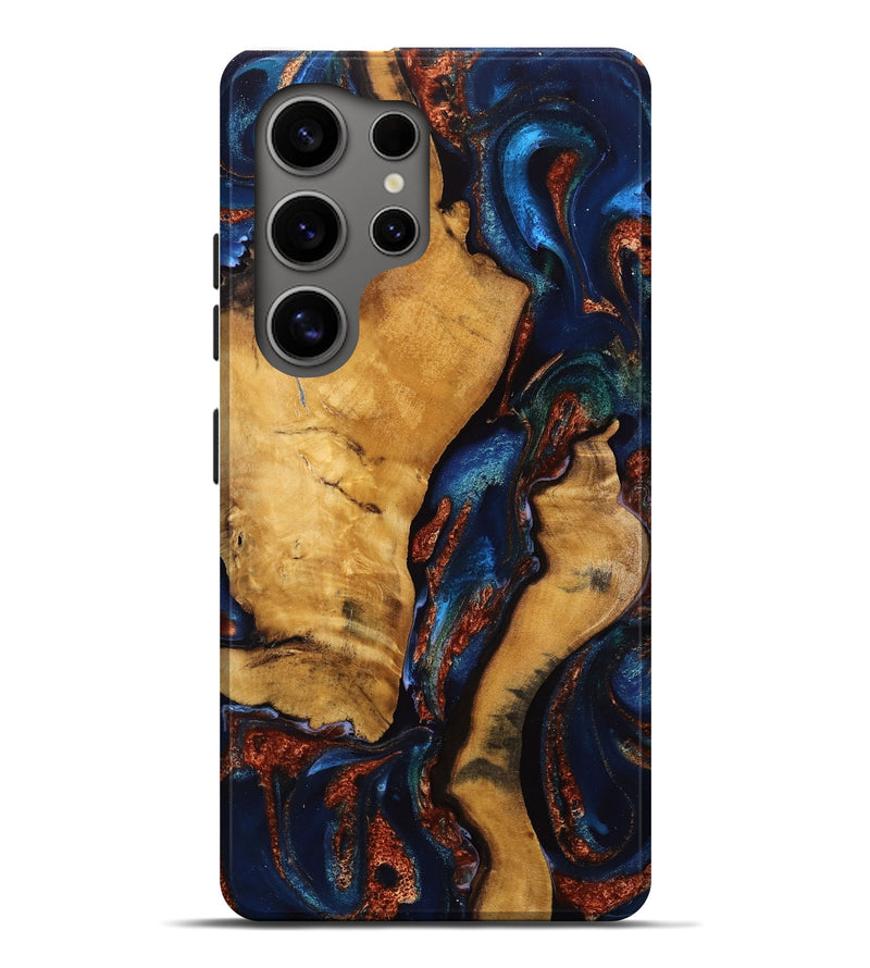 Galaxy S25 Ultra Wood Live Edge Phone Case - Cassian (Teal & Gold, 749638)