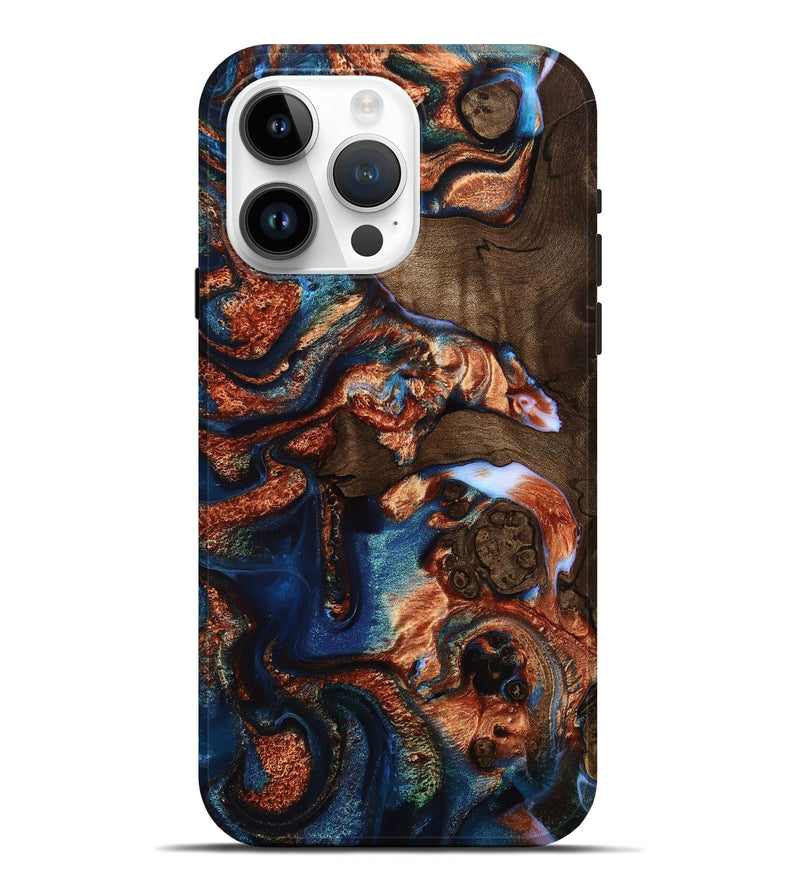 iPhone 15 Pro Max Wood Live Edge Phone Case - Efrain (Teal & Gold, 749640)