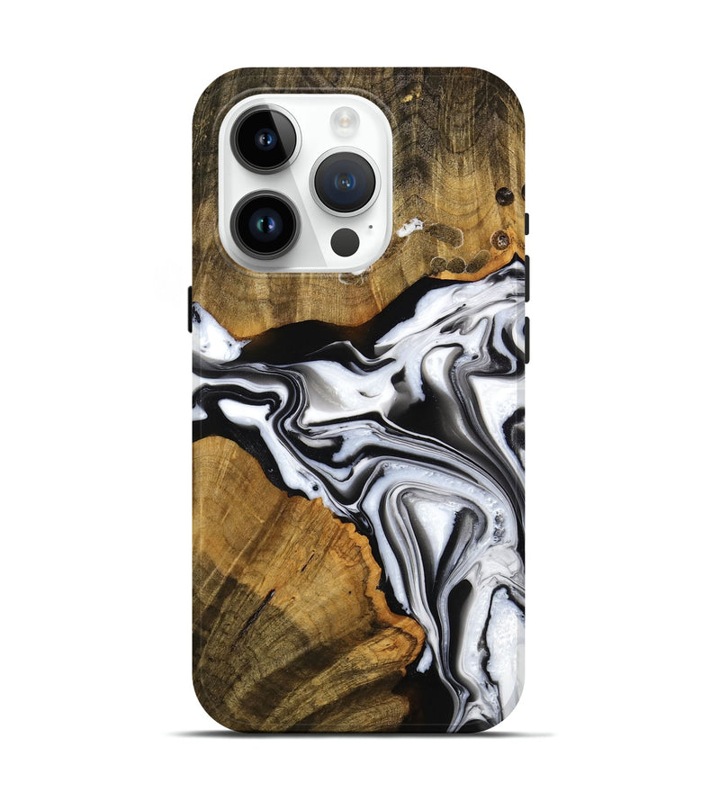 iPhone 15 Pro Wood Live Edge Phone Case - Cherish (Black & White, 749939)