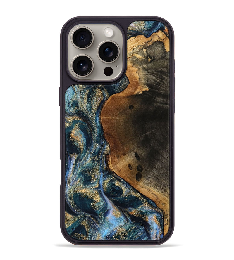 iPhone 16 Pro Max Wood Phone Case - Aurelio (Teal & Gold, 749975)