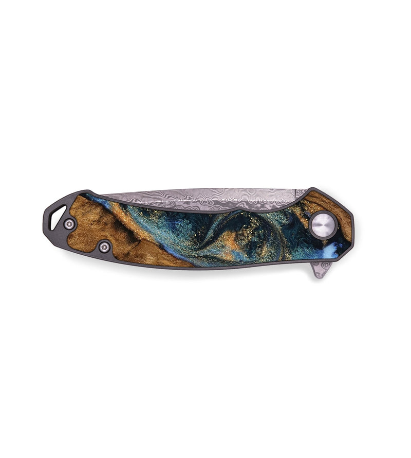 EDC Wood Pocket Knife - Damien (Teal & Gold, 750000)