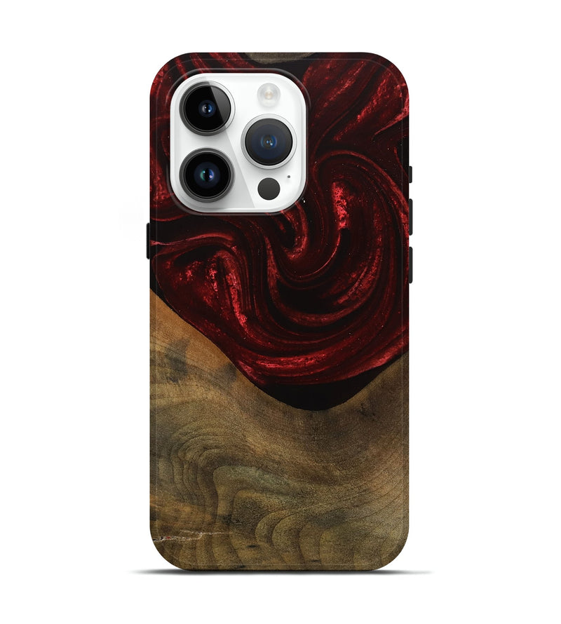 iPhone 15 Pro Wood Live Edge Phone Case - Fatima (Red, 750323)