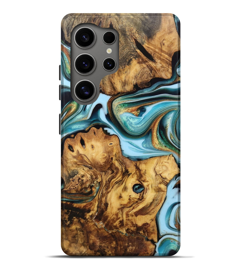 Galaxy S25 Ultra Wood Live Edge Phone Case - Sherman (Teal & Gold, 750330)