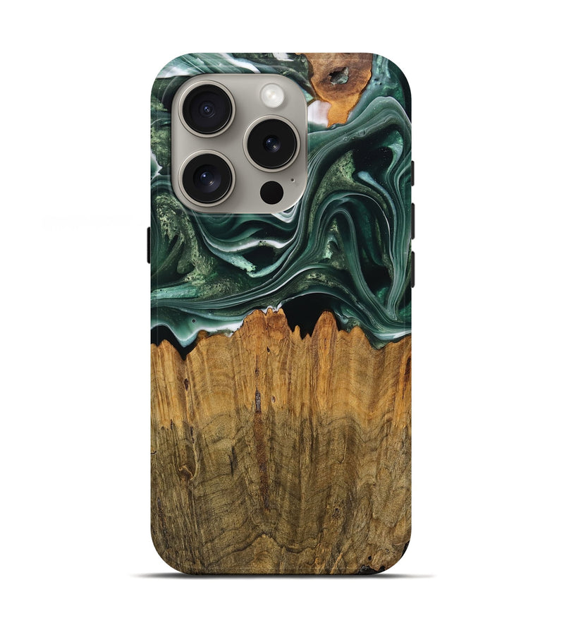 iPhone 16 Pro Wood Live Edge Phone Case - Denice (Green, 750337)