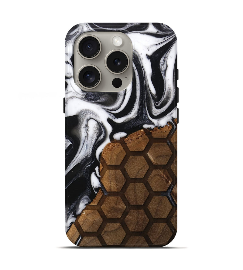 iPhone 16 Pro Wood Live Edge Phone Case - Dylan (Black & White, 750354)