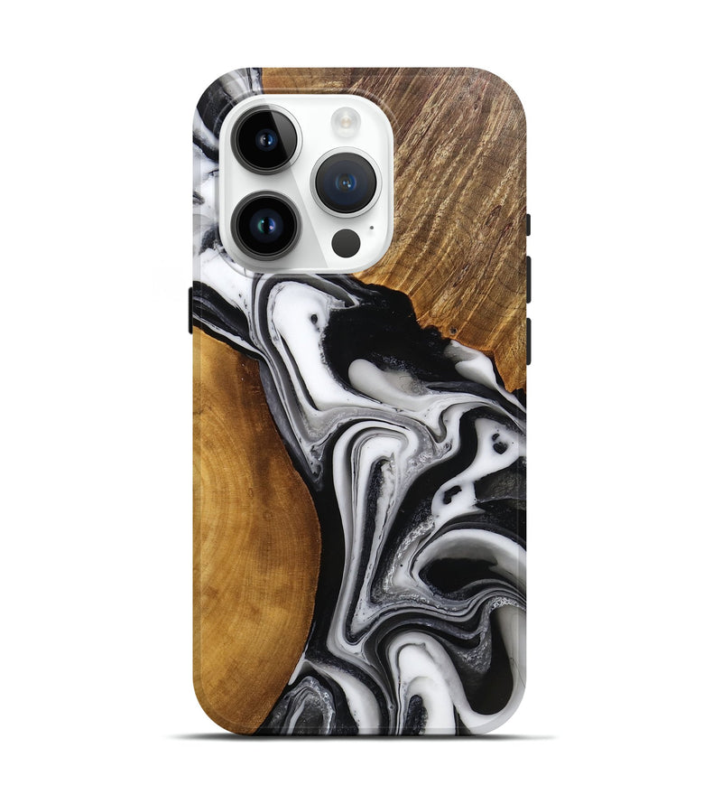 iPhone 15 Pro Wood Live Edge Phone Case - Wrenlee (Black & White, 750355)