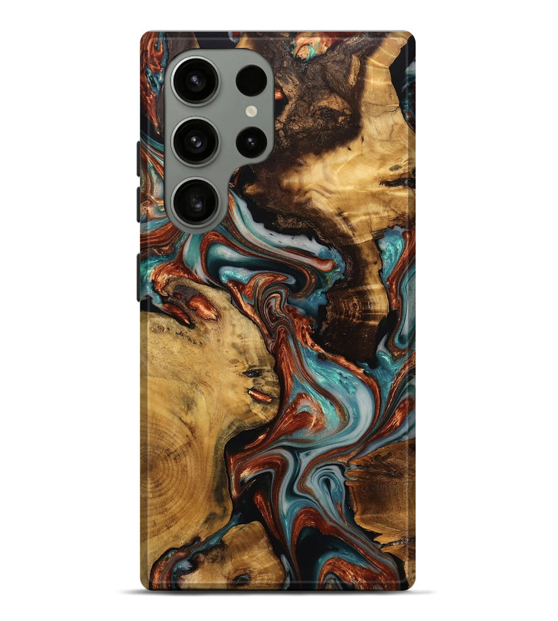 Galaxy S23 Ultra Wood Live Edge Phone Case - Judi (Teal & Gold, 750362)