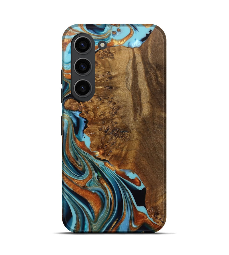 Galaxy S23 Wood Live Edge Phone Case - Jair (Teal & Gold, 750366)