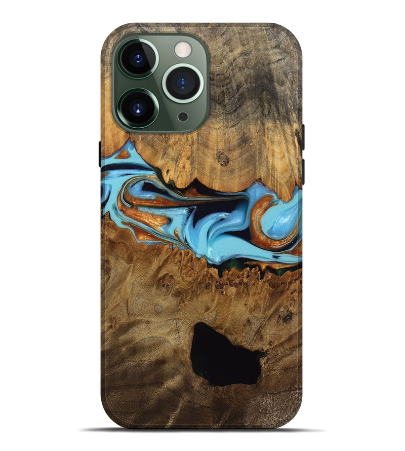 iPhone 13 Pro Max Wood Live Edge Phone Case - Arleth (Teal & Gold, 750368)