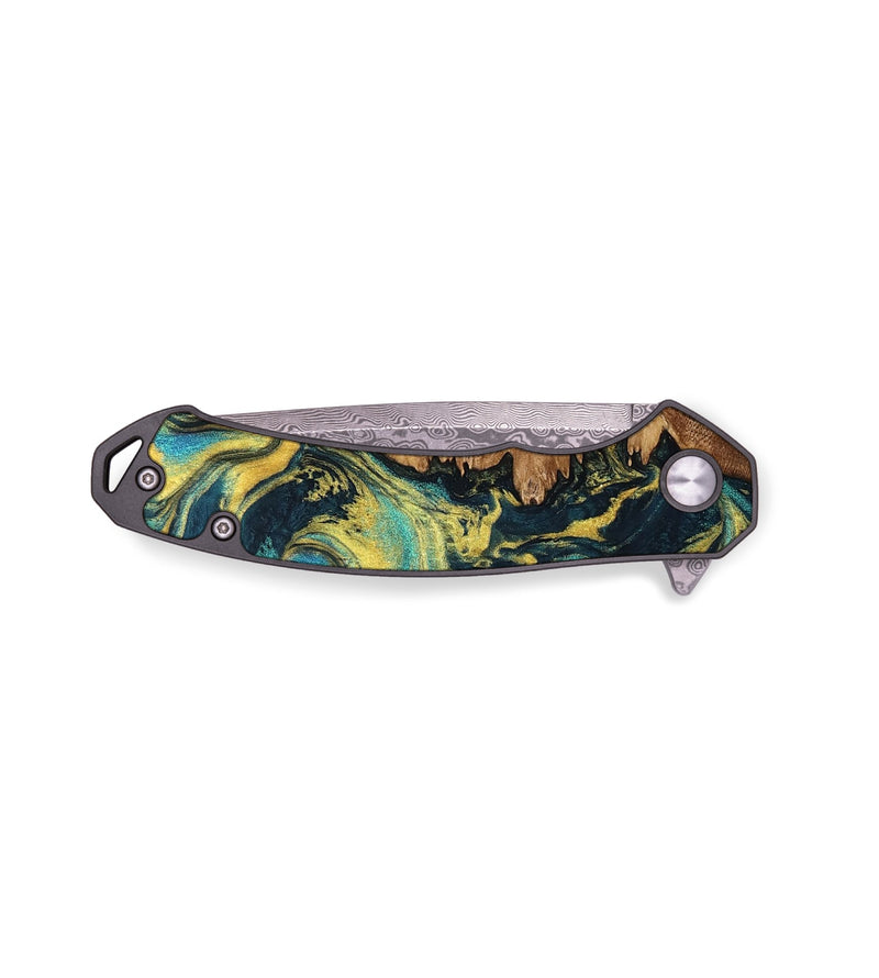 EDC Wood Pocket Knife - Marlene (Teal & Gold, 750525)