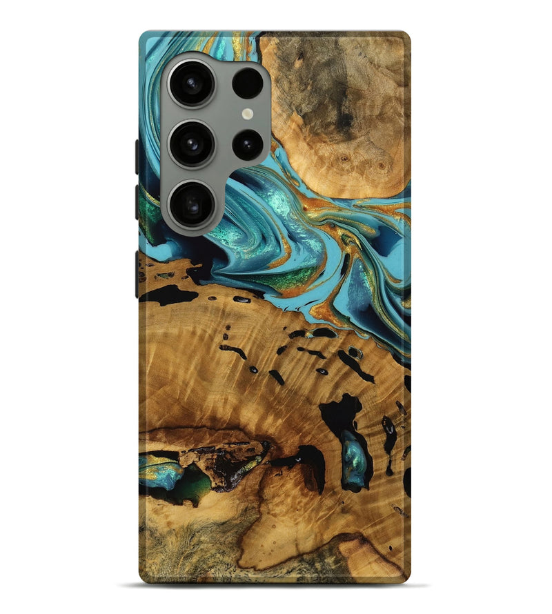 Galaxy S24 Ultra Wood Live Edge Phone Case - Ally (Teal & Gold, 750704)
